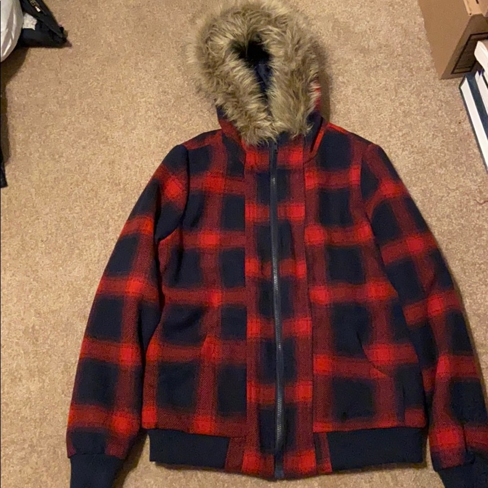 Red and Navy Buffalo Plaid Mossimo coat